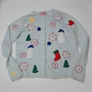 Star blue originals vtg pastel Christmas cardigan